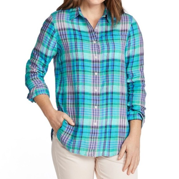 LL Bean Linen Plaid Shirt - Picture 12 of 13